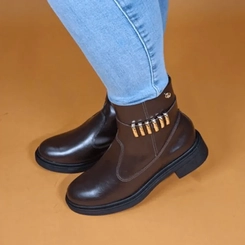 Bota Salto Feminina Dakota D2551 Ristretto Marrom com Aplicações Douradas