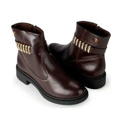 Bota Salto Feminina Dakota D2551 Ristretto Marrom com Aplicações Douradas