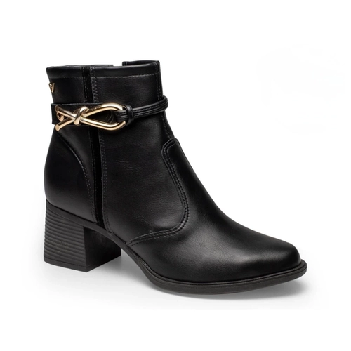 Bota Salto Bloco Mississipi J0342 Preta com Detalhe Dourado