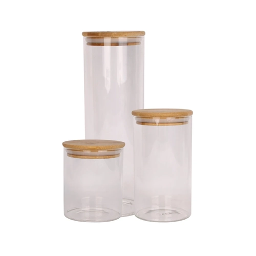 Conjunto 3 Potes de Vidro com Tampa de Bambu Fratelli