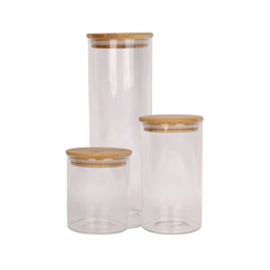 Conjunto 3 Potes de Vidro com Tampa de Bambu Fratelli