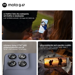 Smartphone Motorola G67 256GB 4GB RAM Tela 6.8" Câmera 50MP + 8MP e Selfie 32MP Chumbo