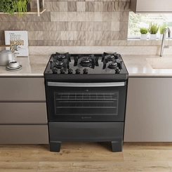 Fogão 5 Bocas Atlas Agile Glass Mesa de Vidro 300002047 Preto Bivolt