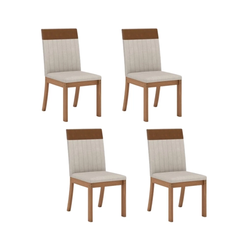 Conjunto de 4 Cadeiras para Sala Jantar Isa Plus Henn Nature/Corano Caramelo/Creme SE