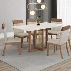 Conjunto de 4 Cadeiras para Sala Jantar Isa Plus Henn Nature/Corano Caramelo/Creme SE