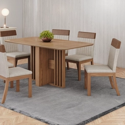 Conjunto de 4 Cadeiras Sala de Jantar Henn Isa Plus Nature/Corano Caramelo/Creme SE
