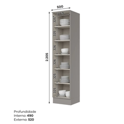 Paneleiro 50cm 1 Porta Henn Americana C372-131 Cinza SE