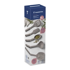 Jogo com 5 Utensílios de Silicone Tramontina Cinza