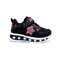 Tênis Infantil Menina Mini Pé Preto com Glitter e Estrelas