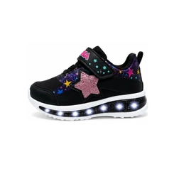 Tênis Infantil Menina Mini Pé Preto com Glitter e Estrelas