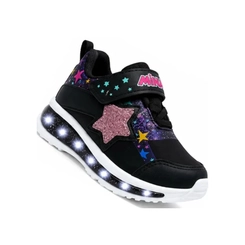 Tênis Infantil Menina Mini Pé Preto com Glitter e Estrelas