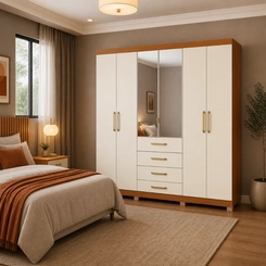 Guarda-Roupa 6 Portas 4 Gavetas Kappesberg CB01T585 Canela/Off White