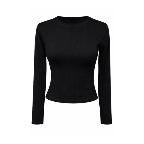 Blusa Manga Longa Feminina Canelada Preto