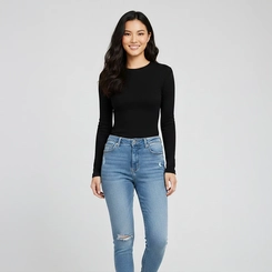 Blusa Manga Longa Feminina Canelada Preto