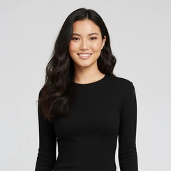 Blusa Manga Longa Feminina Canelada Preto