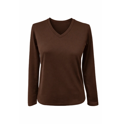 Blusa Feminina Casual Free Manga Longa Gola V Marrom