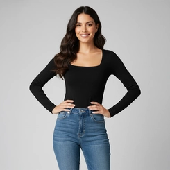 Blusa Feminina Gola Quadrada Casual Free Preta