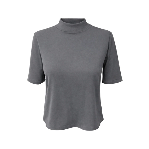 Camiseta Feminina Manga Curta Gola Alta Casual Free Cinza Chumbo