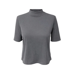 Camiseta Feminina Manga Curta Gola Alta Casual Free Cinza Chumbo