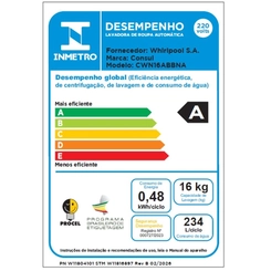 Máquina de Lavar 16kg com Modo Eco Consul CWN16AB Branca