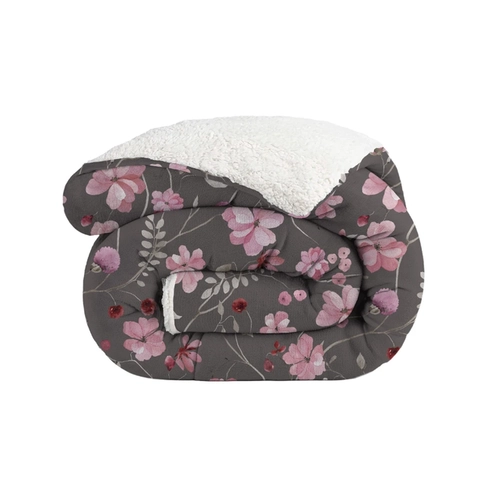Edredom Sherpa Solteiro 160x220cm Bett Estampado Cinza Floral