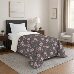 Edredom Sherpa Solteiro 160x220cm Bett Estampado Cinza Floral