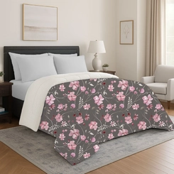 Edredom Sherpa Casal 220x240cm Bett Cinza Estampado Floral