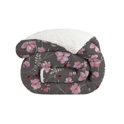 Edredom Sherpa Casal 220x240cm Bett Cinza Estampado Floral