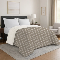 Edredom Sherpa Queen Size 240x260cm Bett Estampado Quadrados Bege