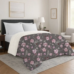 Edredom Sherpa Queen Size 240x260cm Bett Estampado Floral Cinza