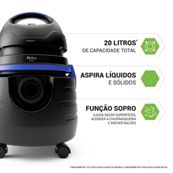 Aspirador de Pó e Água 1.500W Philco PAS80 Preto