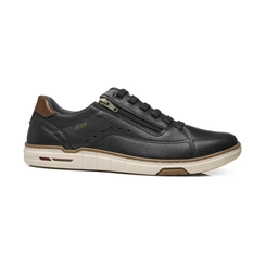 Sapatênis Masculino em Couro Pegada 113502-05 Preto com Detalhes em Marrom