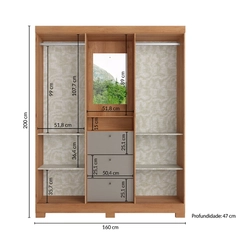 Guarda-Roupa 4 Portas 3 Gavetas THB Sonata 5974 Freijó/Gris