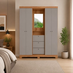 Guarda-Roupa 4 Portas 3 Gavetas THB Sonata 5974 Freijó/Gris