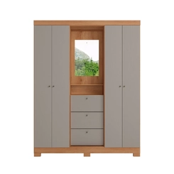 Guarda-Roupa 4 Portas 3 Gavetas THB Sonata 5974 Freijó/Gris