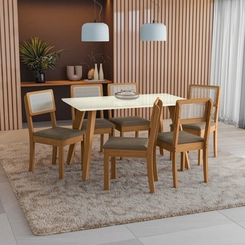 Mesa de Jantar para 4 Lugares 136cm Kappesberg CSJ1841 Canela/Off White