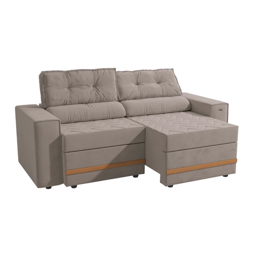 Sofá Retrátil 2 Lugares 206cm Kappesberg Havana Veludo Cinza