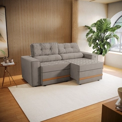 Sofá Retrátil 2 Lugares 206cm Kappesberg Havana Veludo Cinza