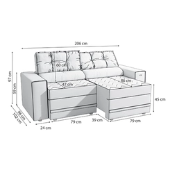 Sofá Retrátil 2 Lugares 206cm Kappesberg Havana Veludo Cinza