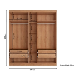 Guarda-Roupa 5 Portas 4 Gavetas THB Supremo 5983 Freijó/Areia SE