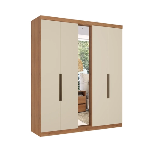 Guarda-Roupa 5 Portas 4 Gavetas THB Supremo com Espelho 5984 Freijó/Areia SE