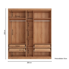 Guarda-Roupa 5 Portas 4 Gavetas THB Supremo com Espelho 5984 Freijó/Areia SE