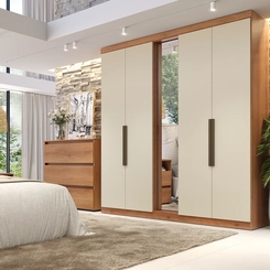 Guarda-Roupa 5 Portas 4 Gavetas THB Supremo com Espelho 5984 Freijó/Areia SE