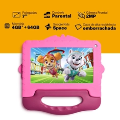 Tablet Infantil 7'' Patrulha Canina Skye 64GB 4GB RAM Multilaser NB422 Colorido