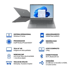 Notebook Multilaser Ultra Tela 14'' 128GB 4GB RAM Intel Pentium UB364 Cinza Bivolt