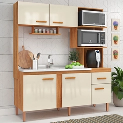 Cozinha Compacta 5 Portas Fellicci New Sevilha CC46P Cinamomo/Off White SE