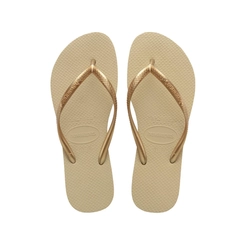 Chinelo Feminino Havaianas Slim 4000030 Areia com Tira Dourada