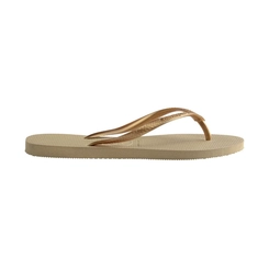 Chinelo Feminino Havaianas Slim 4000030 Areia com Tira Dourada