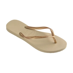 Chinelo Feminino Havaianas Slim 4000030 Areia com Tira Dourada