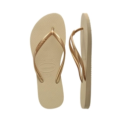 Chinelo Feminino Havaianas Slim 4000030 Areia com Tira Dourada